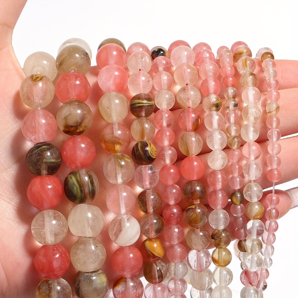 1 Strand Pink Watermelon Peel Stone Beads Round Loose Beads DIY Jewelry Making
